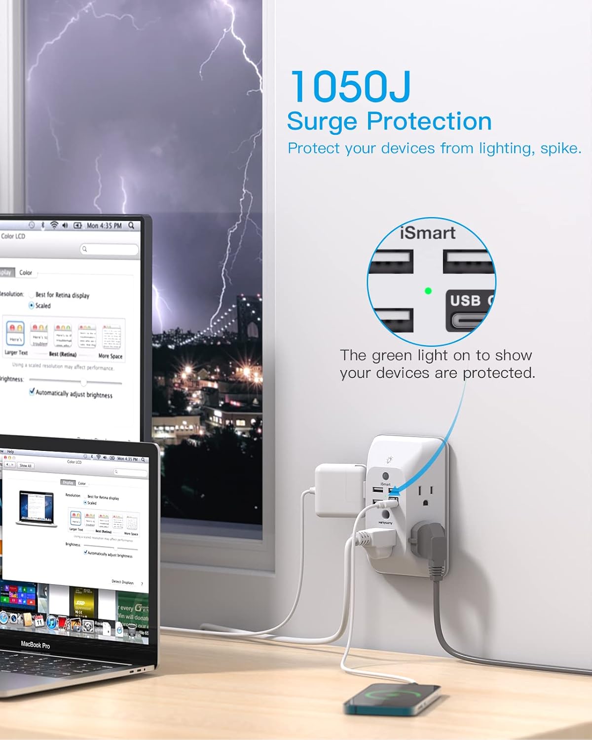 Thumbnail 5 de HANYCONY Outlet Extender with 4 USB Ports and Night Light 🔌