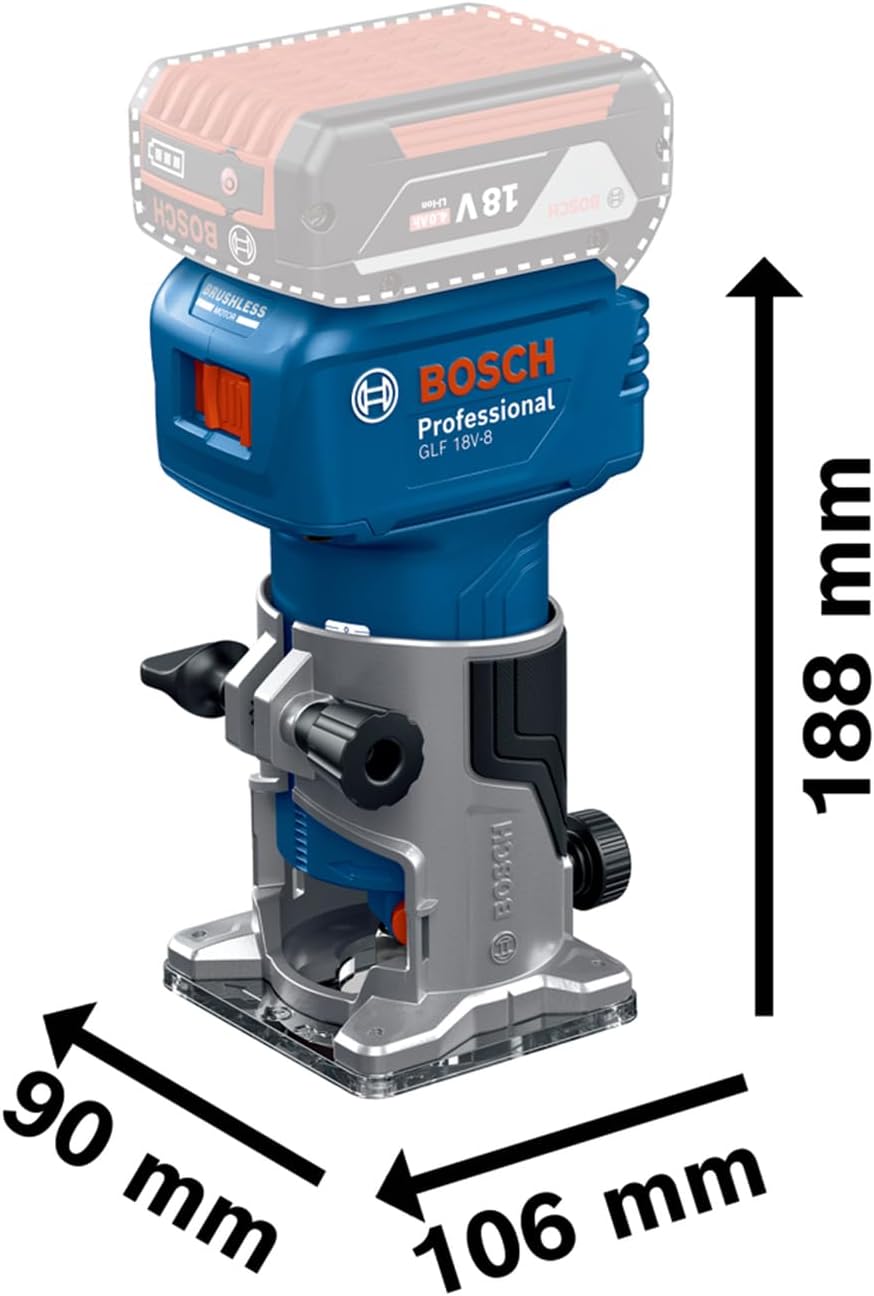 Thumbnail 4 de Bosch Professional 18V System GLF 18V-8 — défonceuse portative avec aspiration, guide et pinces 8 mm