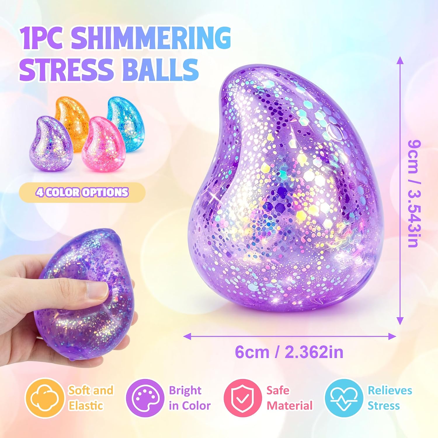 Detalle de Gucbbaui Water Drop-Purple Stress Ball, 2.4-Inch Textured Glitter Fidget Toy