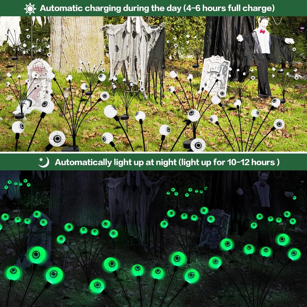 Thumbnail 5 de BeHiller Solar Halloween Eyeball Lights, 2-Pack, Green 12-LED Swaying Design