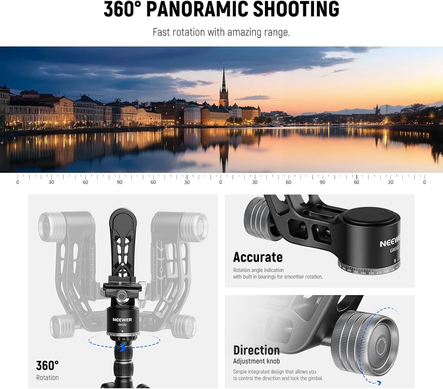 Thumbnail 2 de NEEWER GM102 Testa gimbal per treppiede/monopiede con panoramica 360° e sgancio rapido Arca, carico max 15 kg