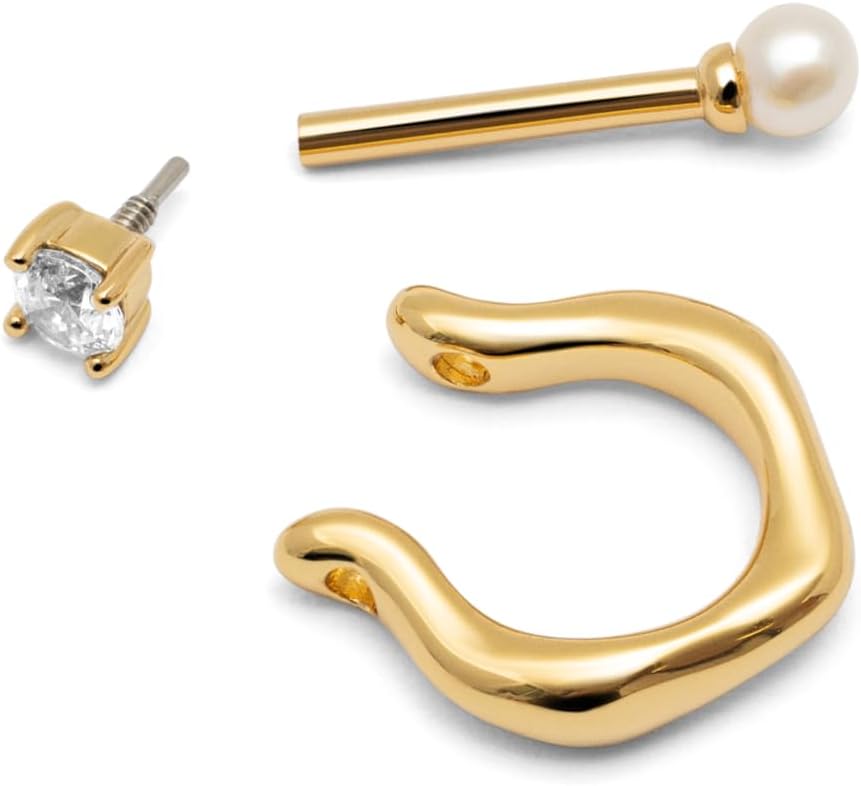 Detalle de SINGULARU Boucle d’Oreille Unique Pearl et Spark – plaqué or 18 Kt et perle de culture