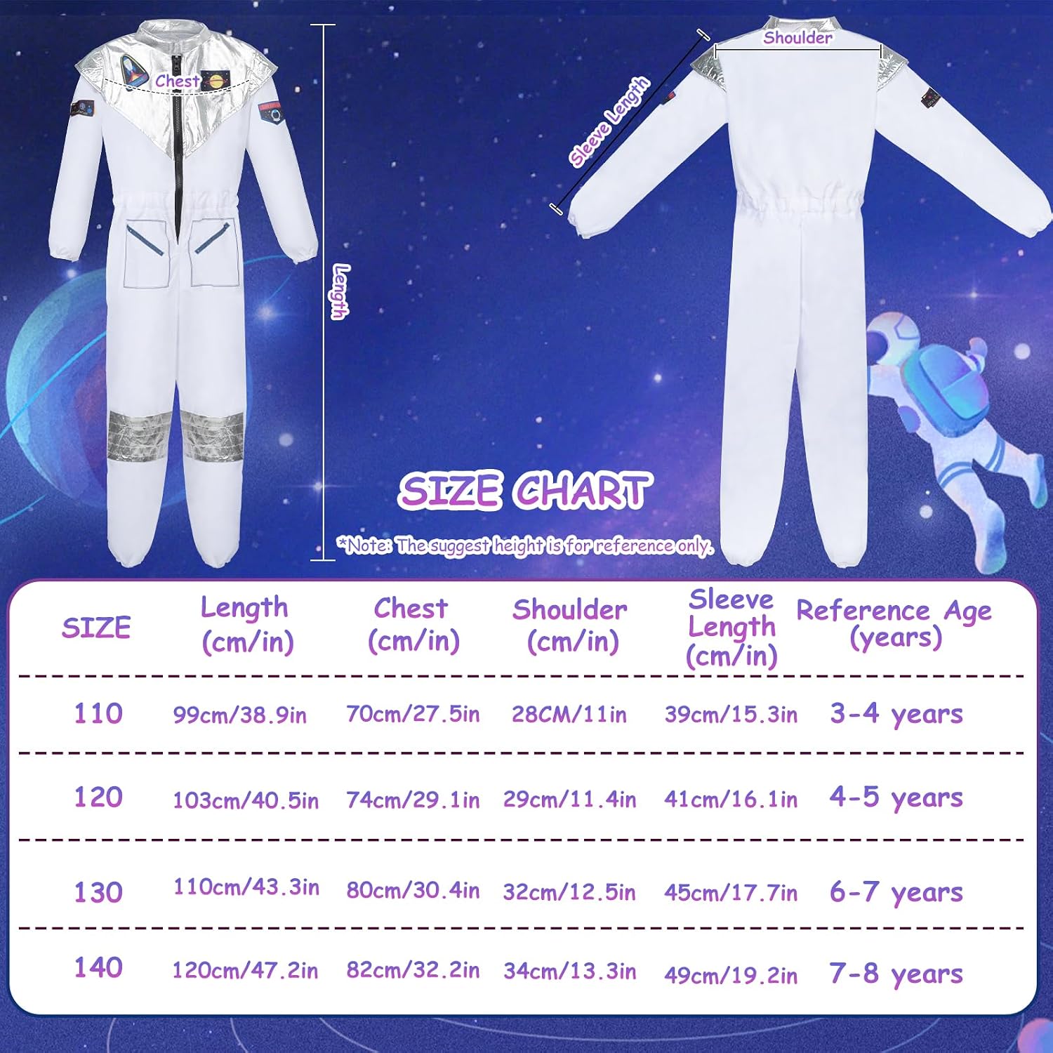 Detalle 2 de BSBUY 5199625 astronautenkostuum voor kinderen met ruimtehelm, maat 110-140