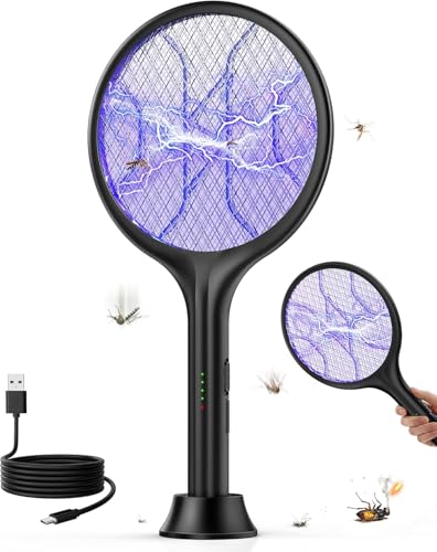 Detalle de VIWAVE Scacciamosche elettrico extra forte da 4000 V 2-in-1 con luce UV, batteria 1800 mAh e supporto – nero