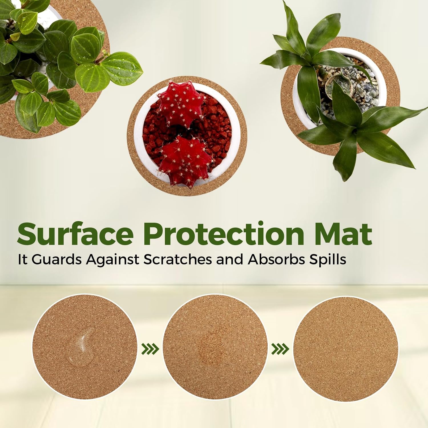 Thumbnail 6 de Bamworld 8-Inch Cork Plant Saucers, Set of 3, with Rubber Backing