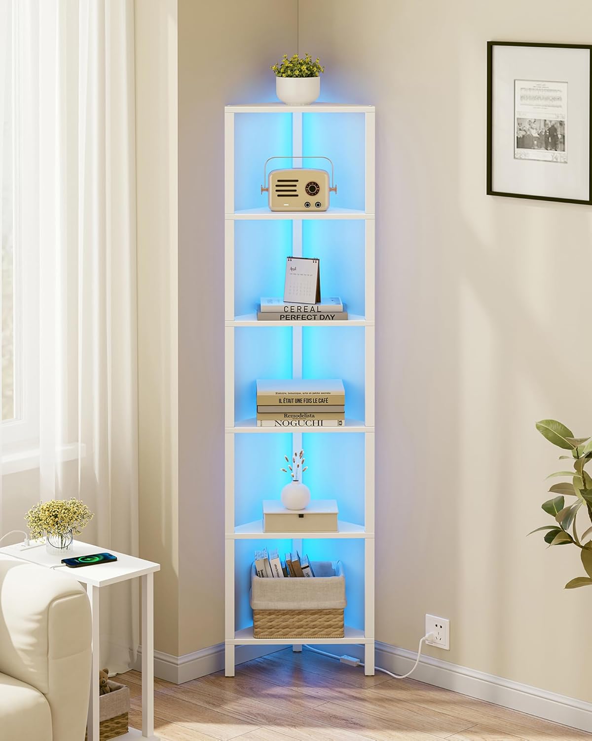 Detalle de TUTOTAK Corner Bookshelf with LED Light