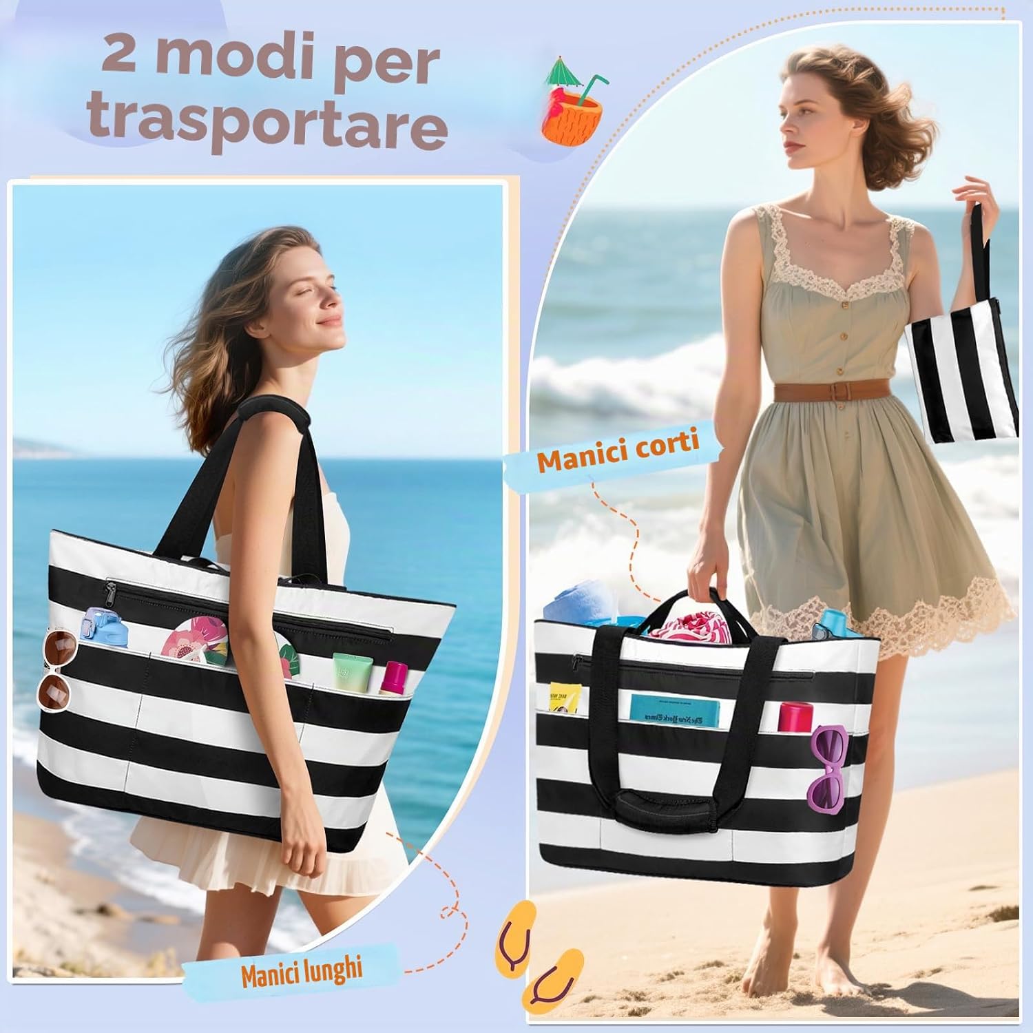 Detalle de BTNEEU Borsa Mare Donna XXL 50L Impermeabile: Tote Mare grande con 14 tasche, resistente e pieghevole