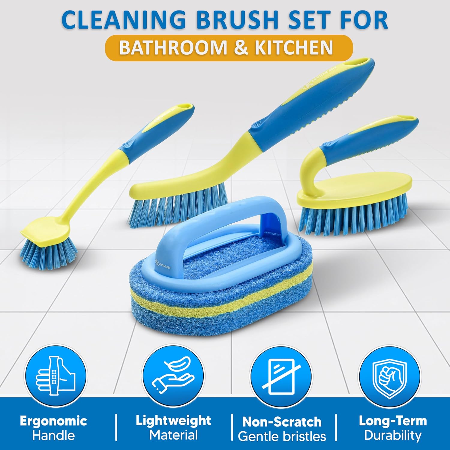Detalle 2 de Scrub Brush Set for Bathroom Kitchen Deep Cleaning – 4-Piece with Ergonomic Handle