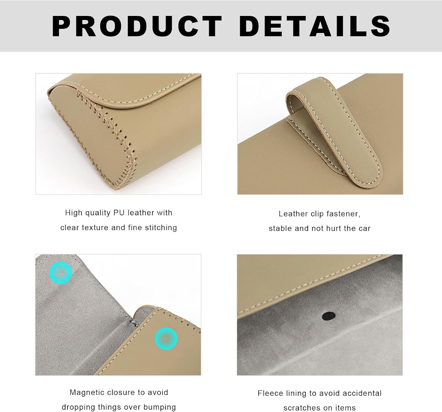 Detalle de LSKASELUE Car Sun Visor Sunglasses Holder with Magnetic Closure, Beige PU Leather