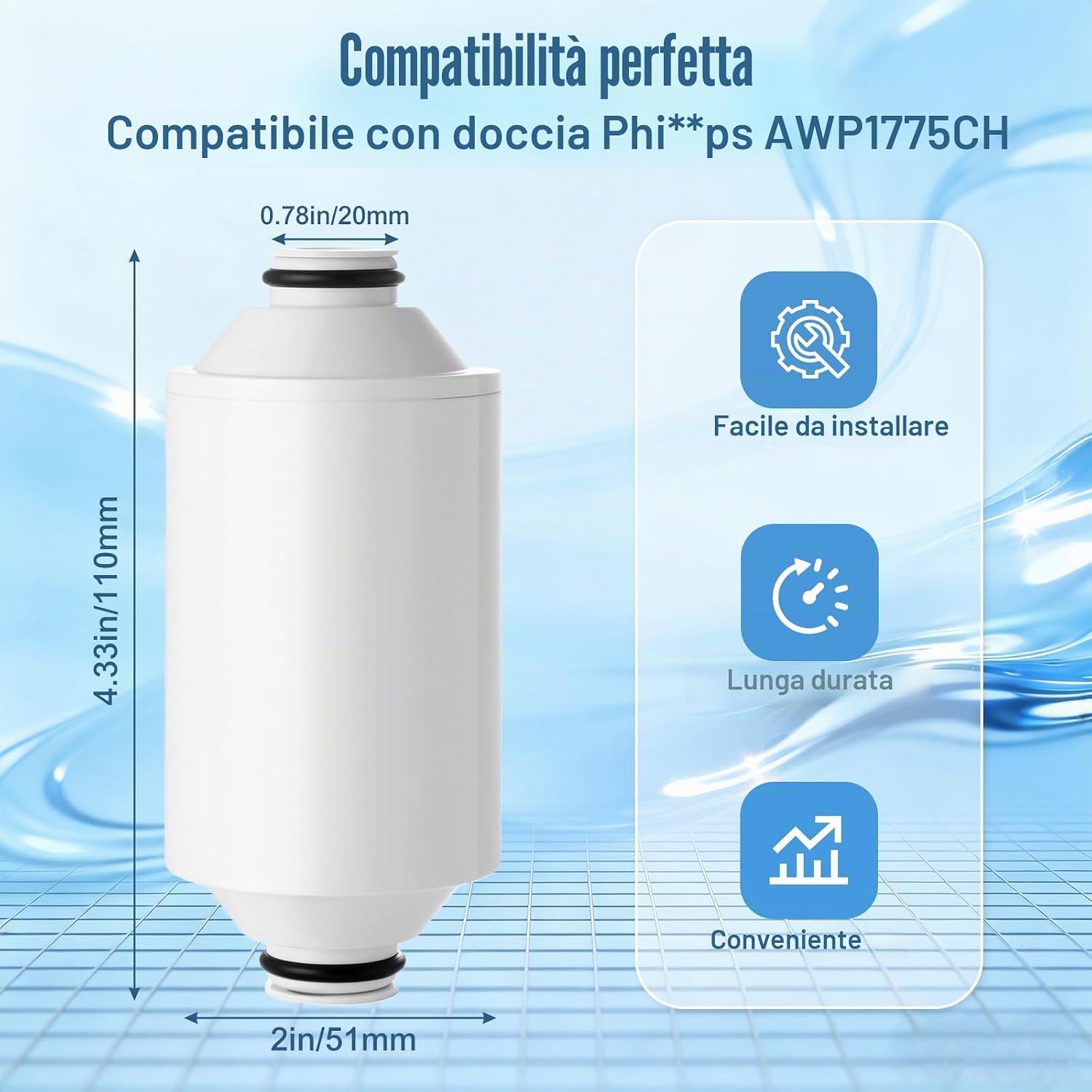 Thumbnail 1 de Cartuccia di ricambio filtro AWP175 per doccia Philips AWP1775CH (confezione da 3) – elimina cloro e impurità e ammorbidisce l’acqua