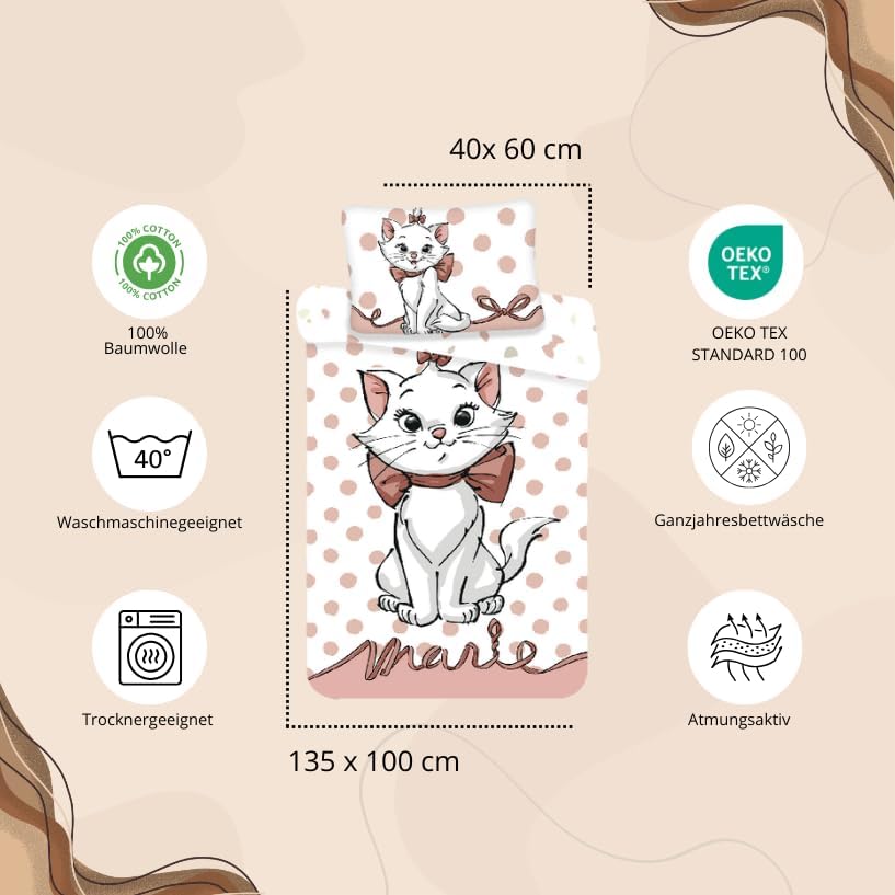 Detalle de Jerry Fabrics Marie Cat Aristocats Baby Bed Linen, 100% Cotton, 100 x 135 cm