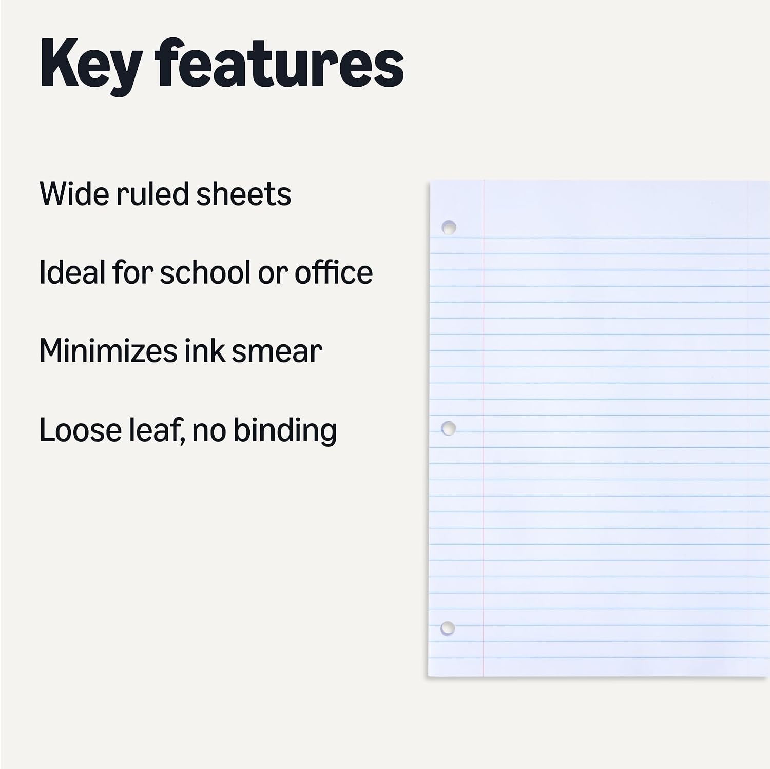 Detalle de Amazon Basics Wide Ruled Loose Leaf Paper, 10.5" x 8", 150 Sheets, No Binding