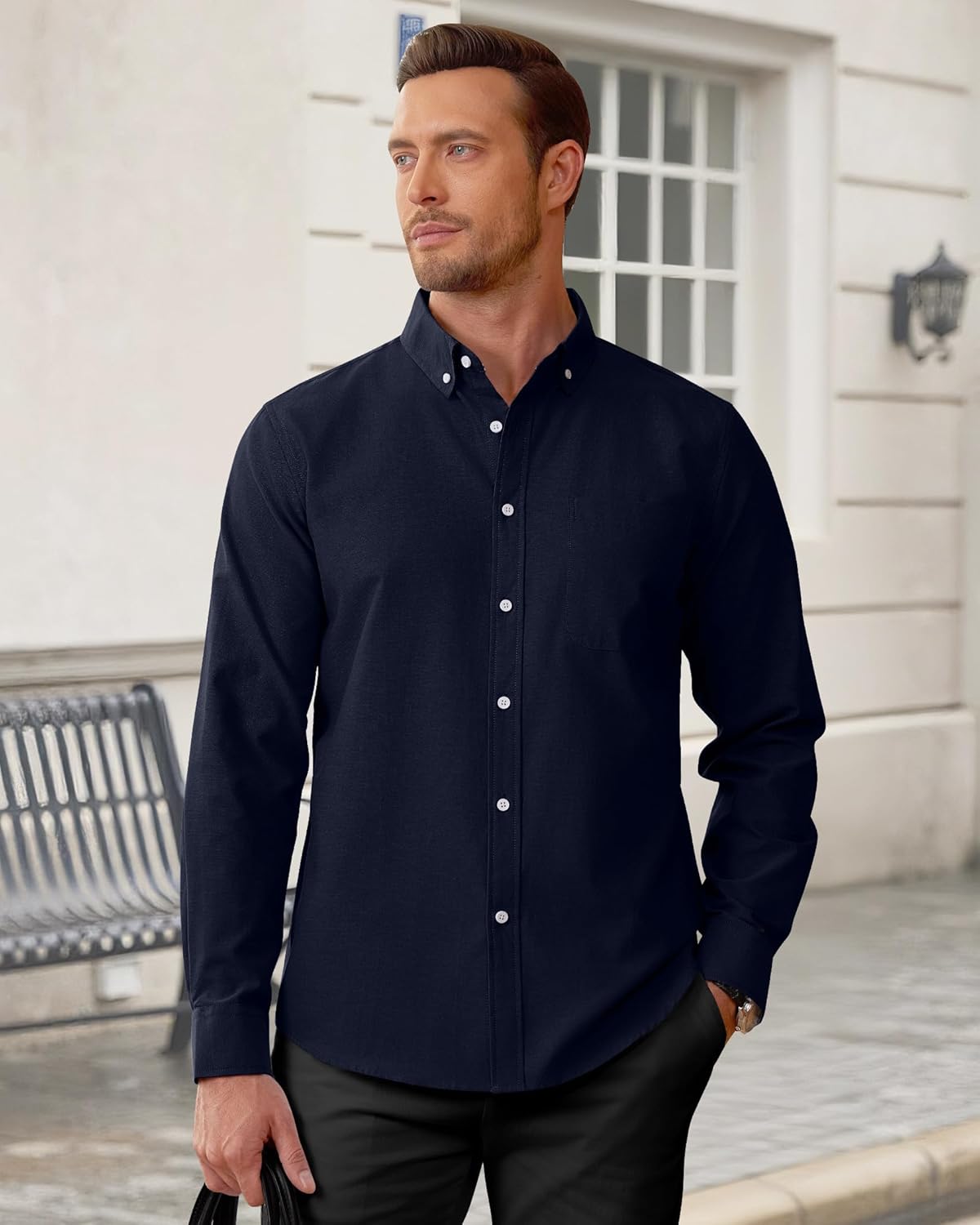 Thumbnail 2 de J.VER Oxford Herrenhemd Bügelfrei Regular Fit mit Button-Down-Kragen aus Baumwolle (Langarm, Brusttasche)