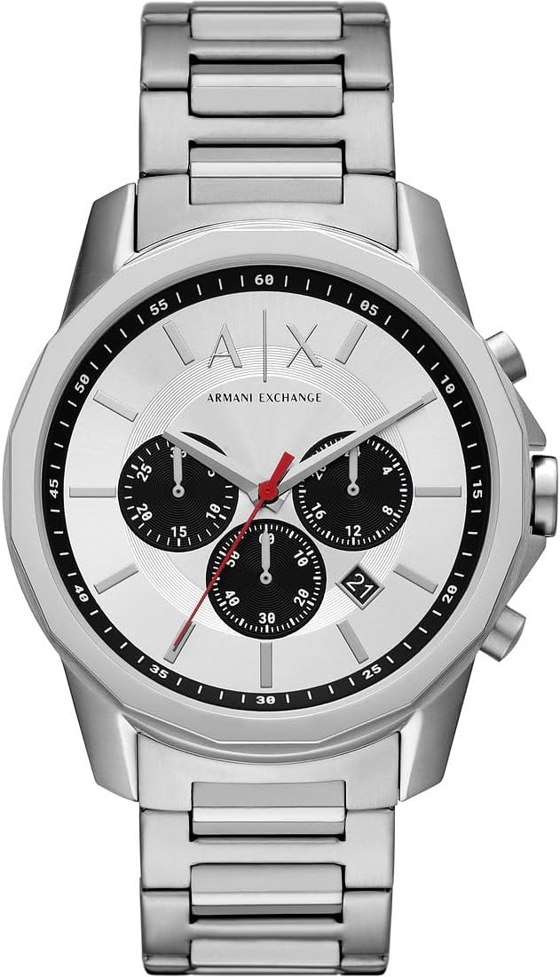 Detalle de Armani Exchange Montre pour Hommes argentée – Chronographe quartz, boîtier 44 mm et bracelet acier
