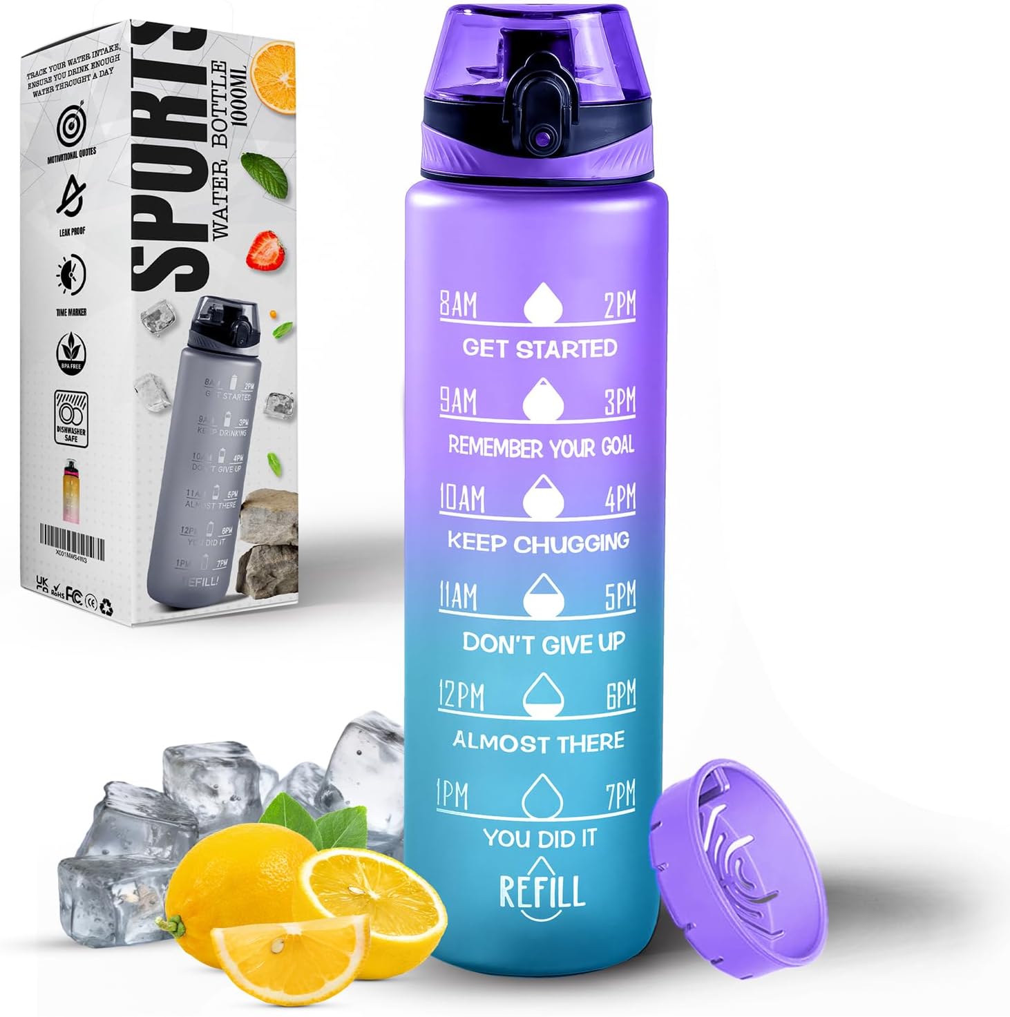 Thumbnail 5 de Roe Tenpo 1L Water Bottle – BPA-Free, Leak-Proof with Time Markings (Pink) for Running, Gym and Outdoors