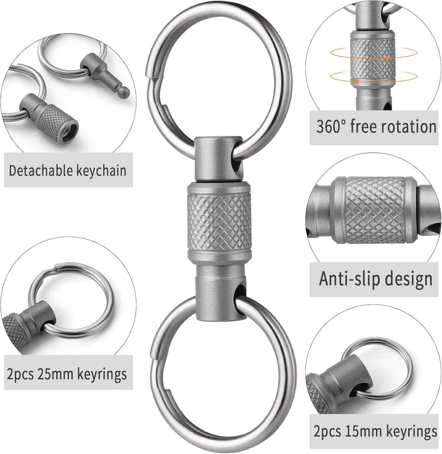 Thumbnail 2 de FEGVE Titanium Quick Release Swivel Keychain: Detachable, Heavy-Duty Titanium Key Holder