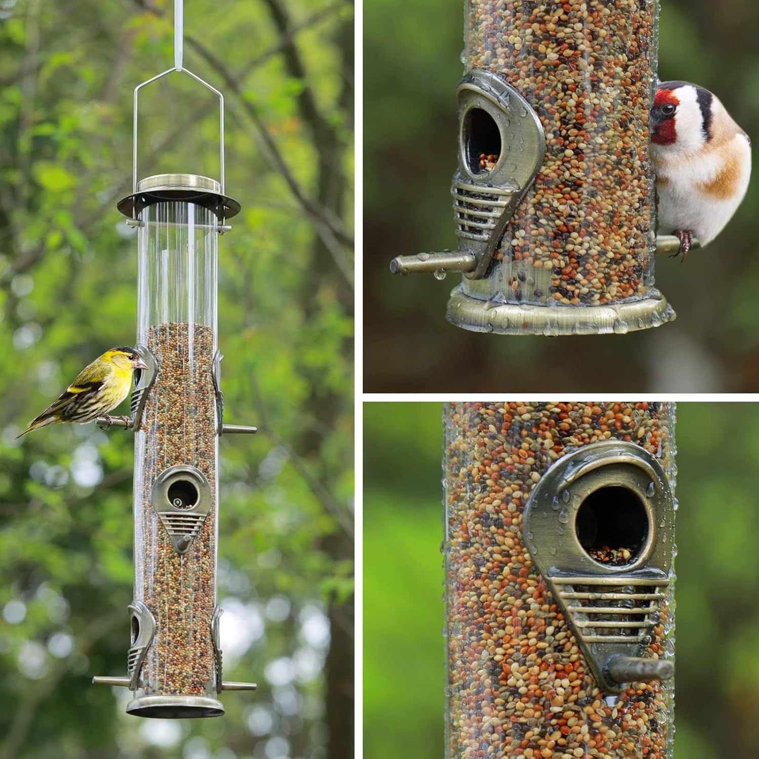 Thumbnail 5 de Urban Deco Metal Bird Feeder Tube Hanging Feeders (6 ports) – Greencopper, weatherproof tube-style feeder