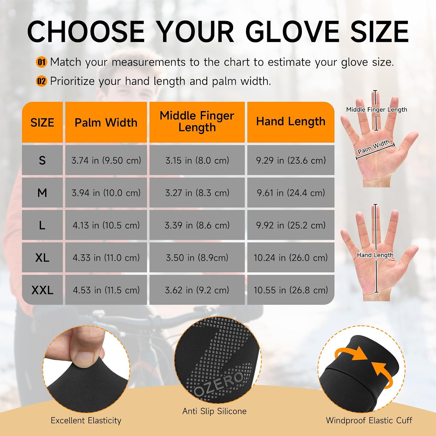 Detalle 2 de OZERO Men’s Touchscreen Winter Gloves, Lightweight Fleece-Lined with Silicone Grip