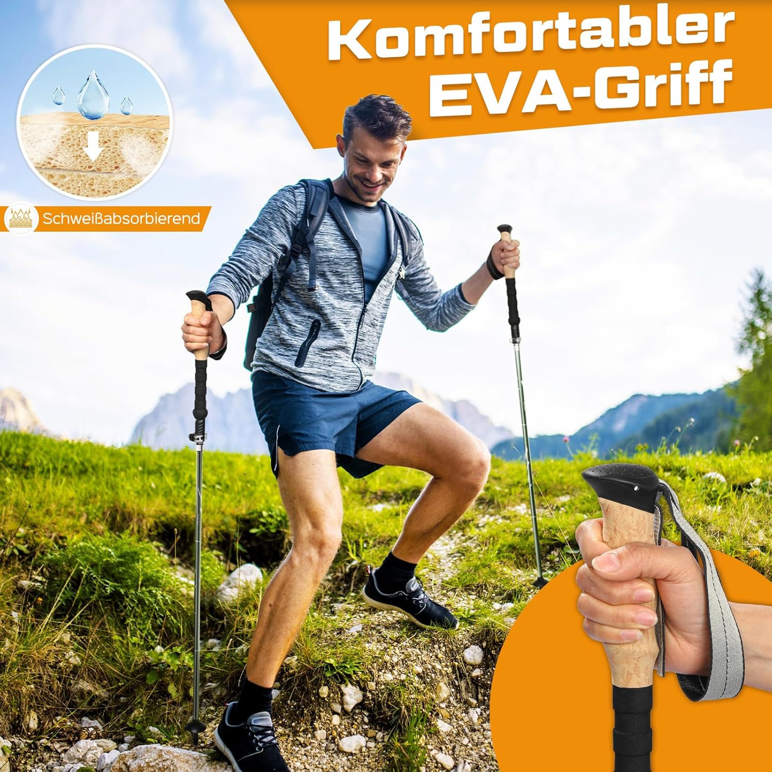 Thumbnail 3 de COVACURE Hiking Poles (2-pack) collapsible 7075 aluminium with EVA cork handle, 110–130cm