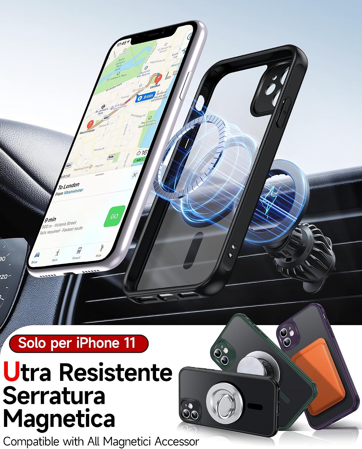 Detalle de LeYi Cover Magnetica per iPhone 11 con Vetro Temperato – Traslucida Opaca, Anti-Impronte e Antiurto
