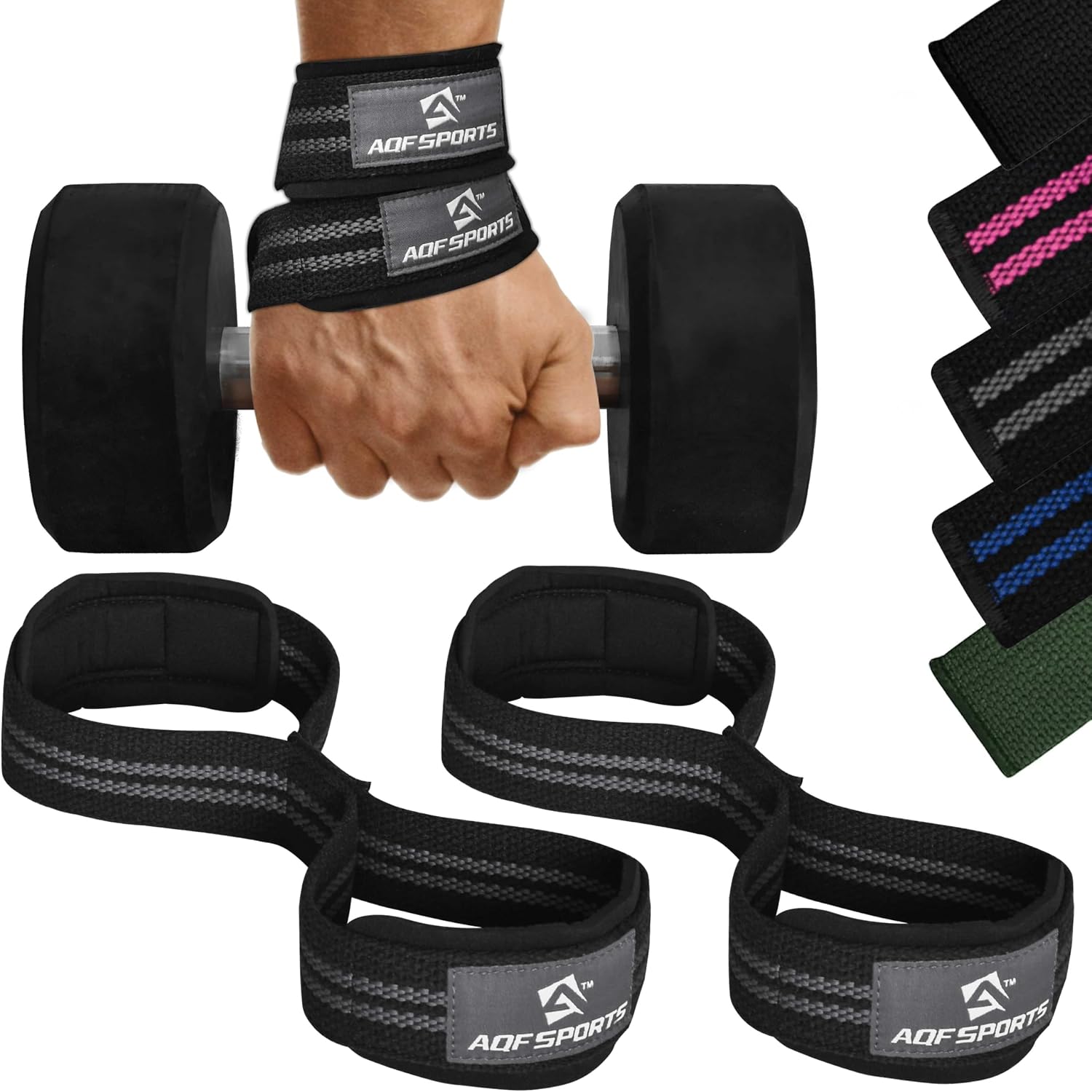 AQF Figure 8 weight lifting straps with padded cuff support (pair)