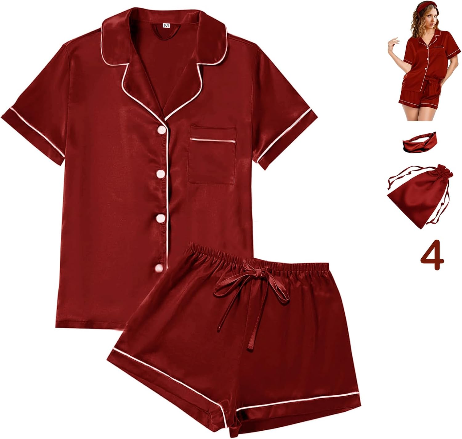 Detalle de Floral Satin Pajama Set 4Pcs