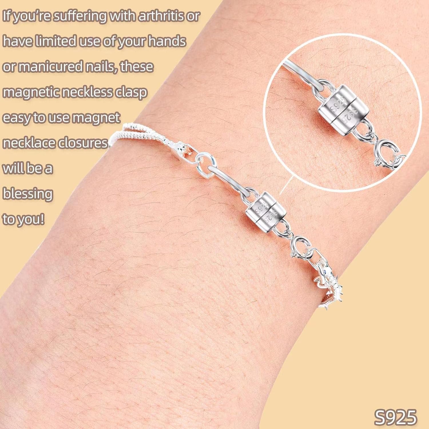 Detalle de Qulltk 1 Magnetic Necklace Clasps, 925 Sterling Silver, 4-Piece Set