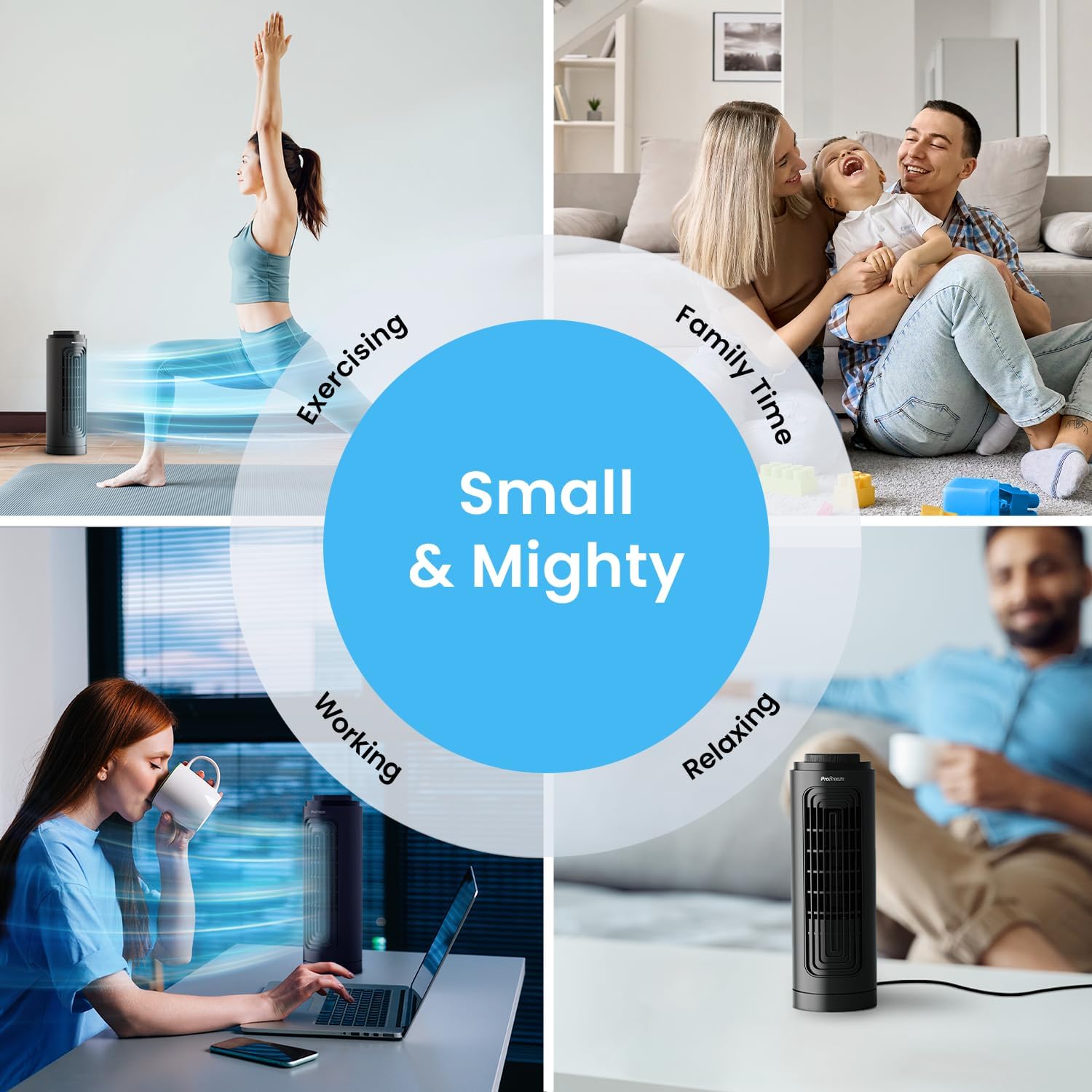 Thumbnail 6 de Pro Breeze 13-inch desktop mini tower fan – small, quiet & portable desk fan (3 speeds, 70° auto-oscillation)