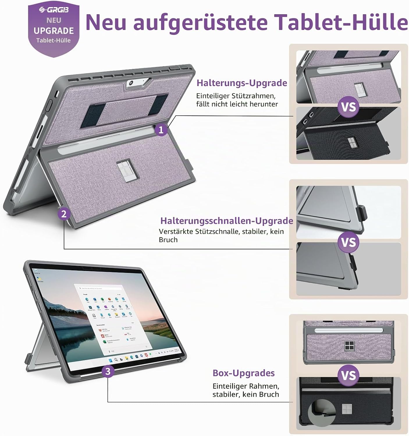 Detalle 2 de SSS·GRGB Hülle für Microsoft Surface Pro 11/10/9/8 (13 Zoll) – robuste All-in-One-Hülle mit Stentabdeckung, Handschlaufe und integrierter Standfunktion