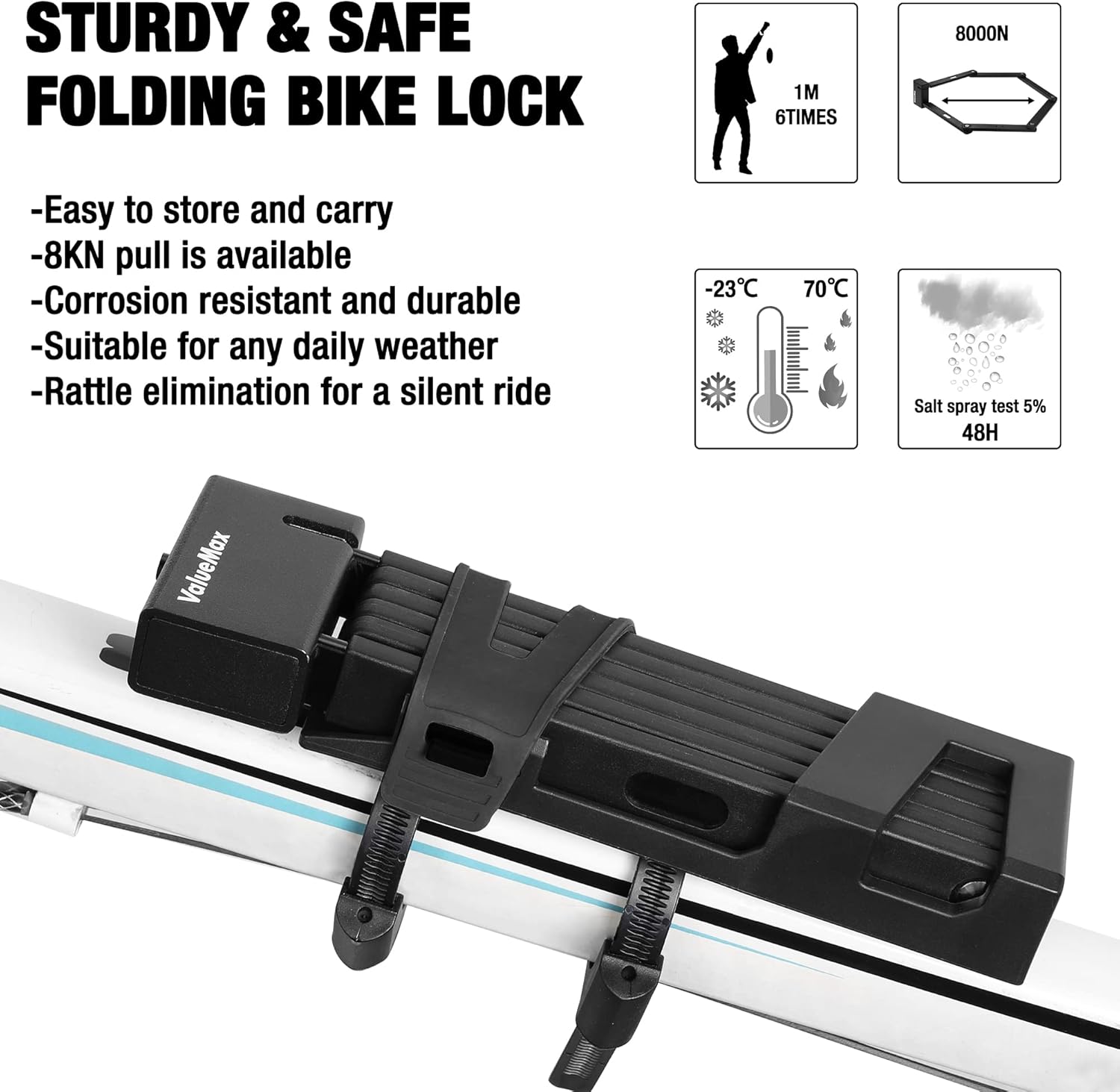 Detalle de ValueMax Antivol Vélo Pliant – Serrure robuste 100 cm avec support de montage
