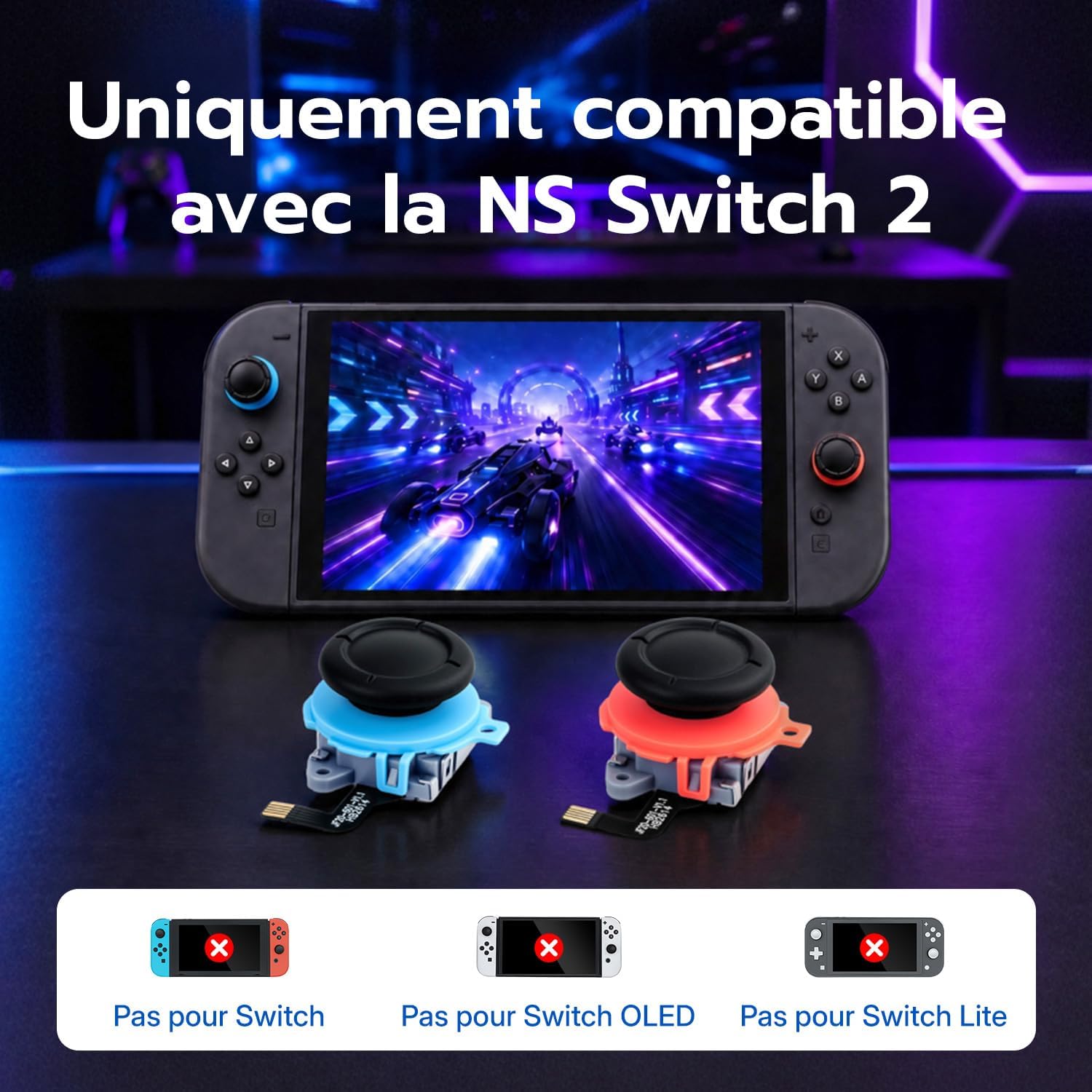Detalle de Wigearss TMR Joysticks Électromagnétiques pour Nintendo Switch 2 – Kit de réparation avec capuchons et outils