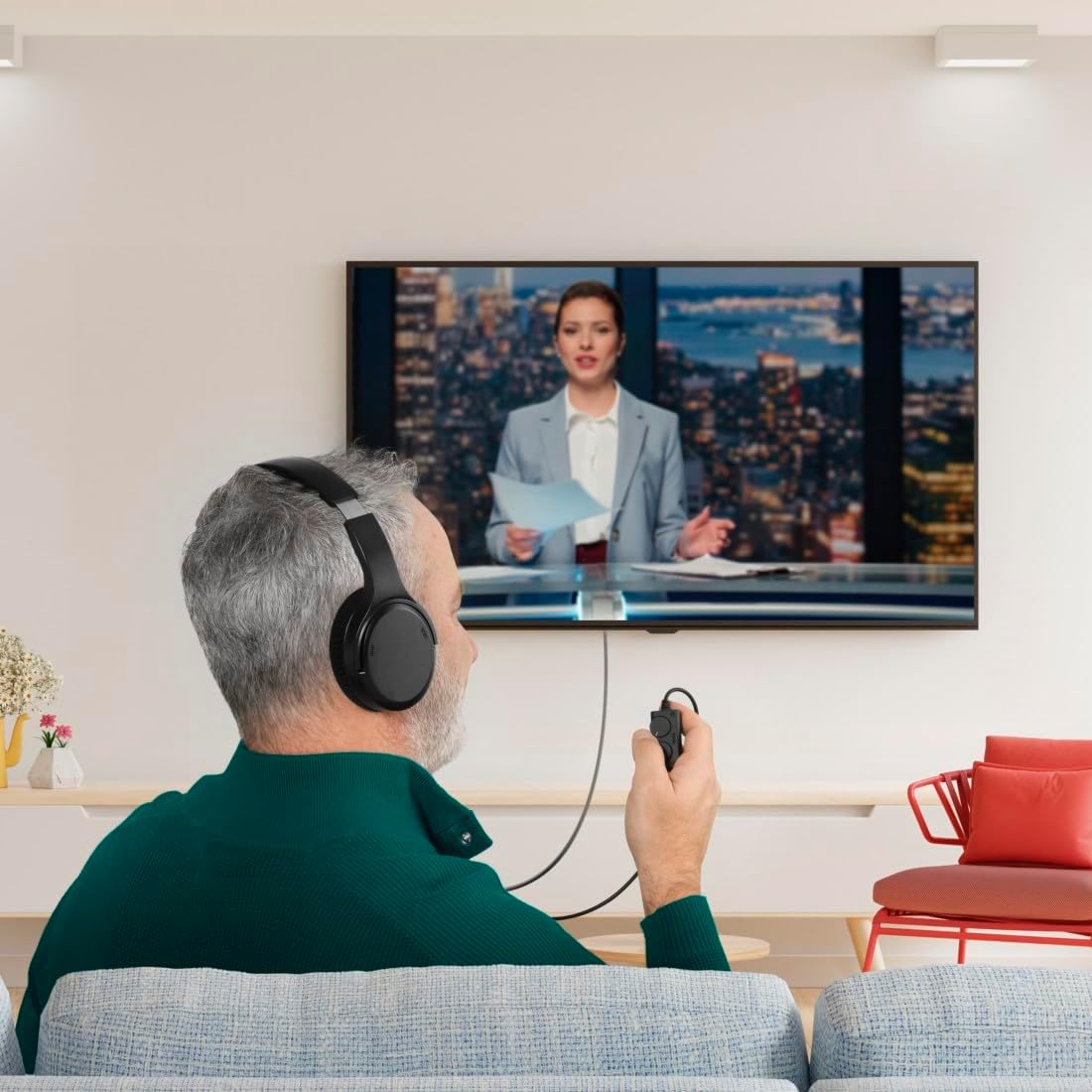 Thumbnail 5 de Hama TV-Kopfhörer mit Kabel, 6 m – verstellbarer Over-Ear mit Lautstärkeregelung (3,5 mm + 6,35 mm), schwarz