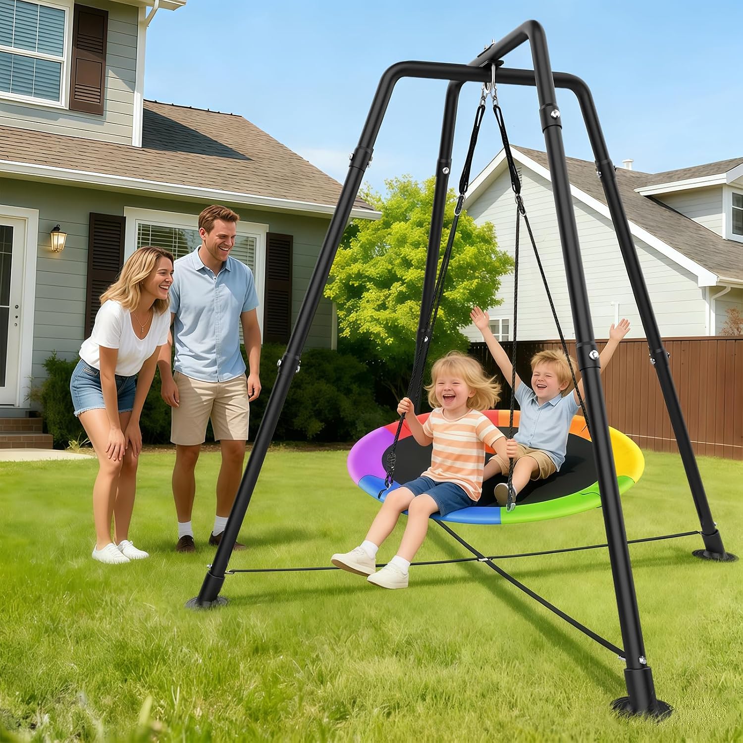 Detalle de Swing Set with 35'' Saucer Swing and 32mm Steel Frame — Indoor/Outdoor Sensory Play