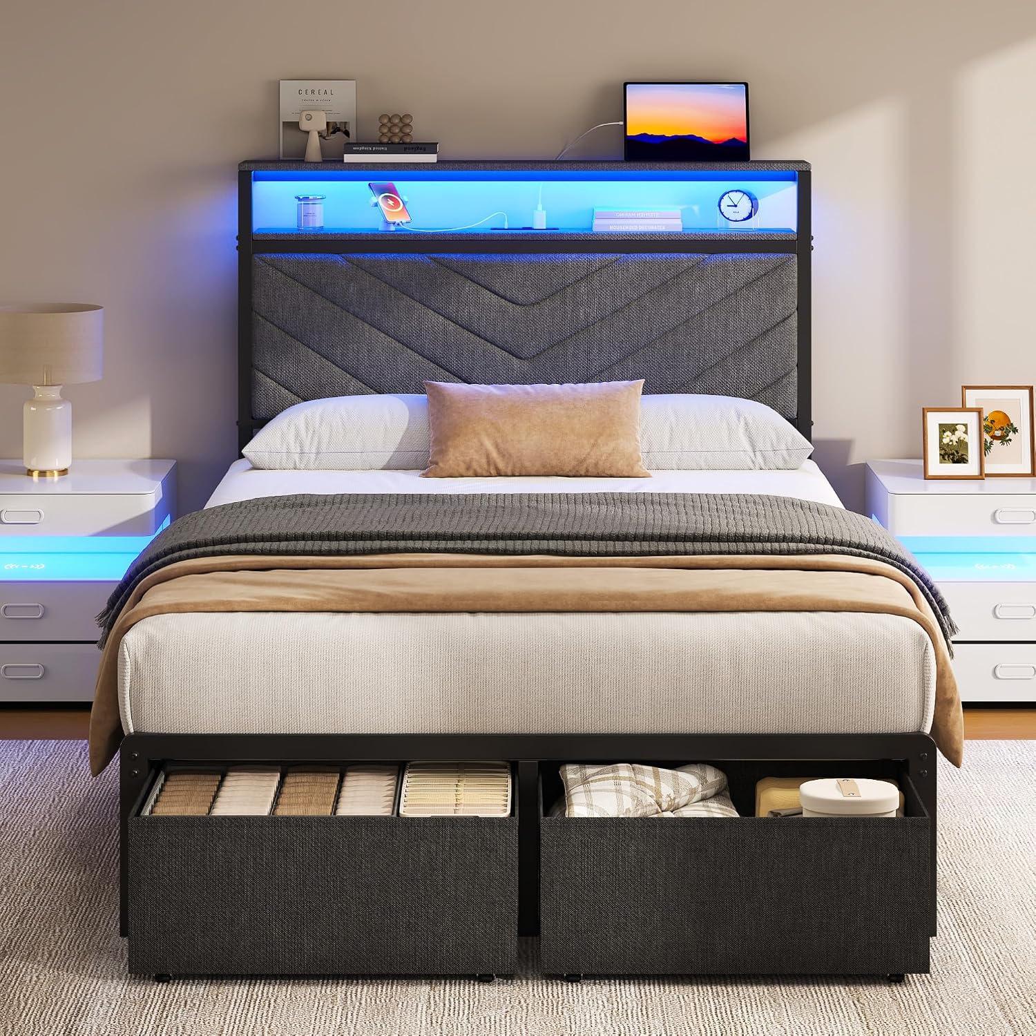 Thumbnail 5 de Fluest FL24-0916TC Twin Bed Frame with Storage, LED Lights and Charging Station