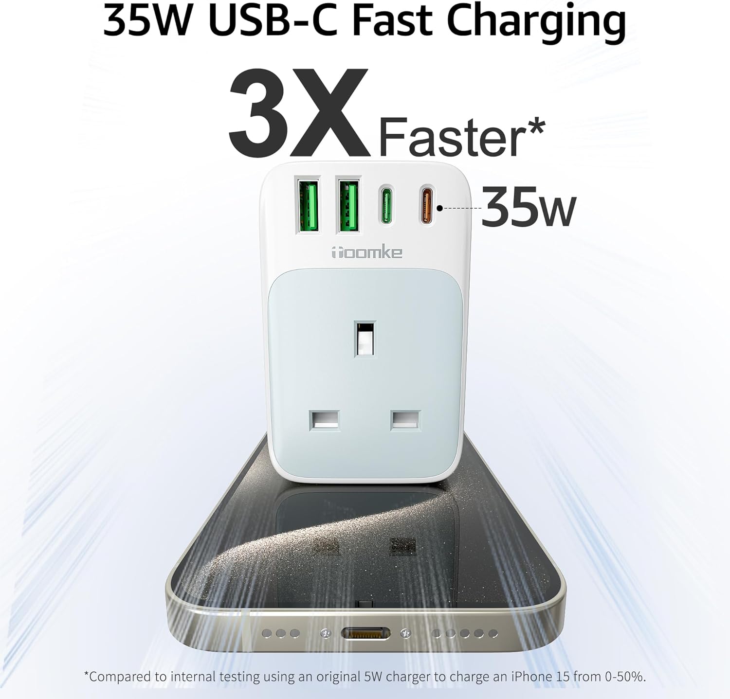 Detalle 2 de UK to India plug adapter with 35W USB C