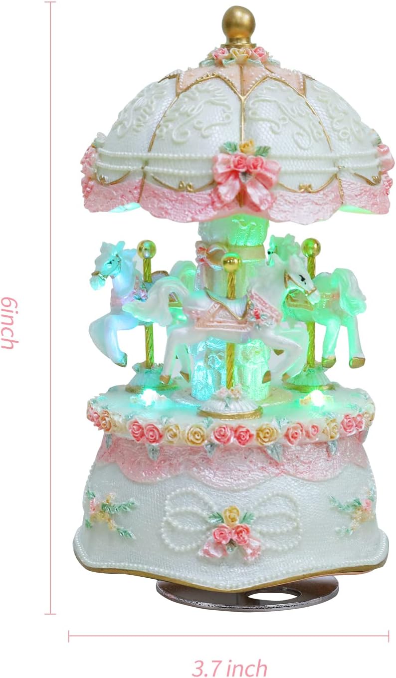 Detalle de Javik Carousel Music Box for Girls with Colour Change LED Light and Rotating Horses