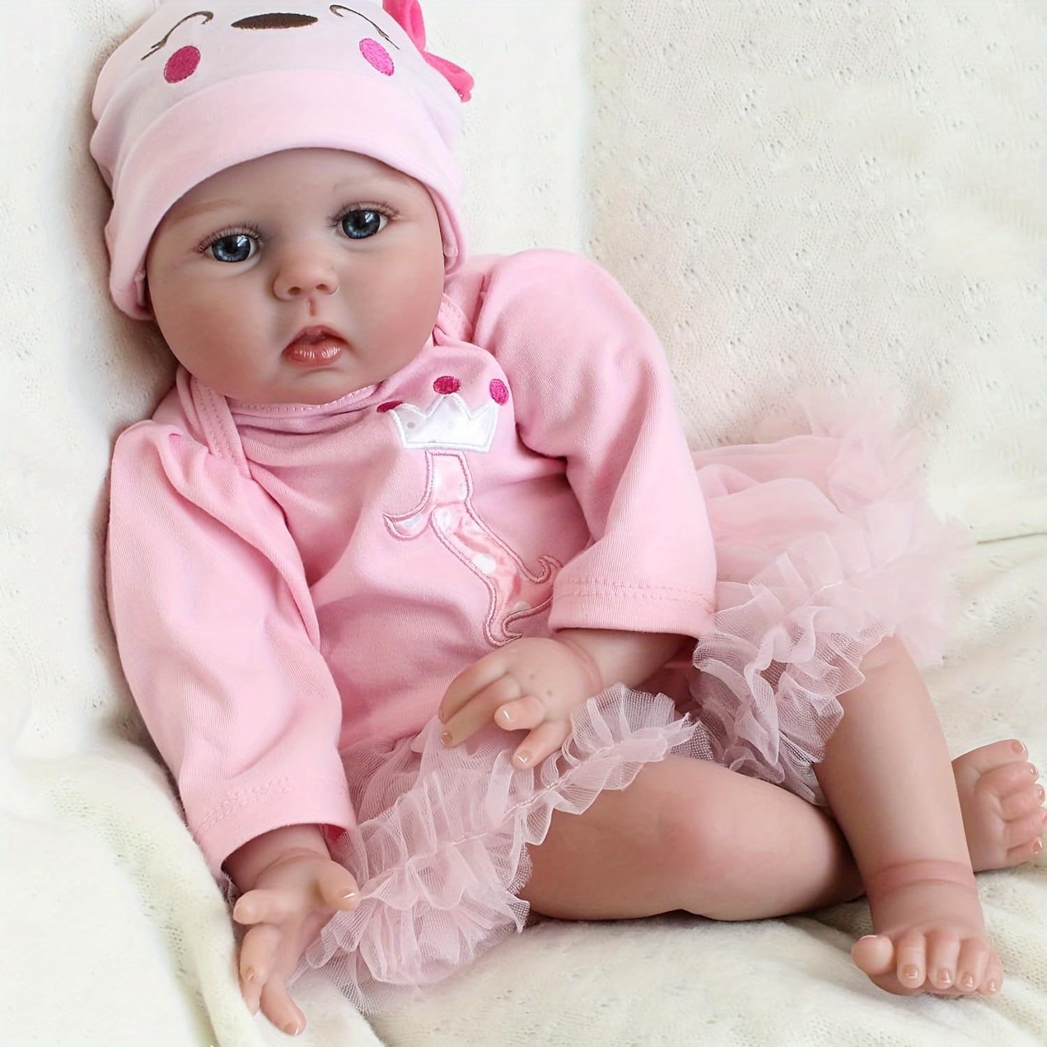 Detalle de WEQNT Reborn Baby Doll Girl 55cm babypop van vinyl met mohair en accessoires