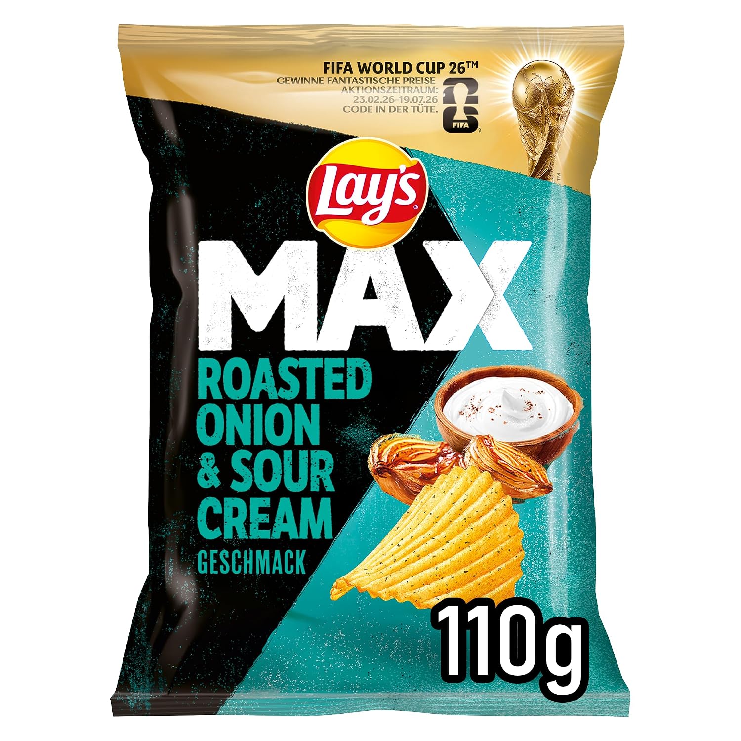 Detalle de Lay's Max Roasted Onion & Sour Cream Chips 12×110 g 🍟