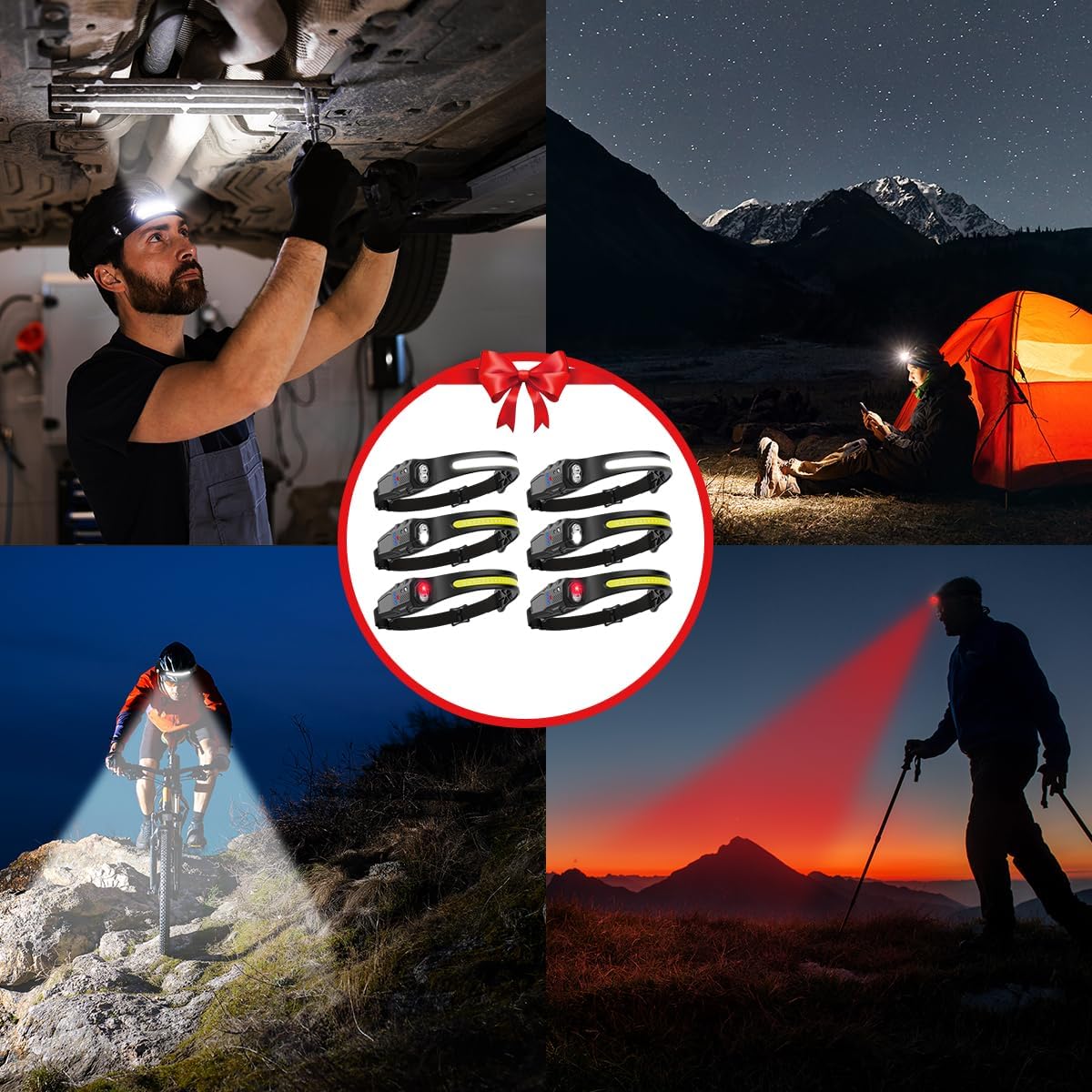 Detalle 2 de KYEKIO LED Headlamp 6-Pack, 230° Beam, Motion Sensor, Red Light
