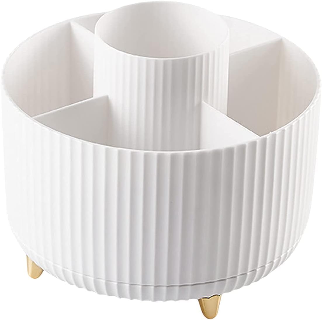 Detalle de Bekeify 360° Rotating Makeup Organiser with 5 Compartments (White ABS) for Brushes, Cosmetics & Small Accessories