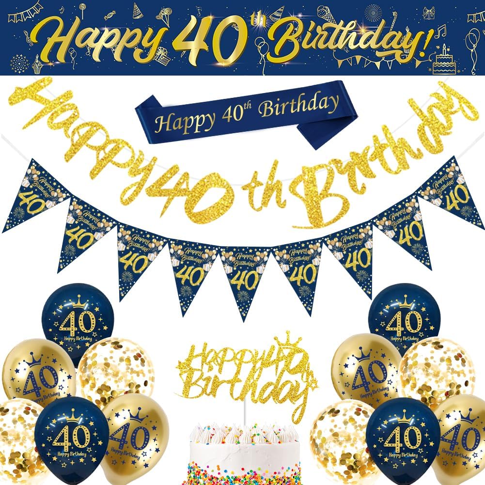 Detalle de DEARLIVES Blue & Gold 40th Birthday Decoration Kit