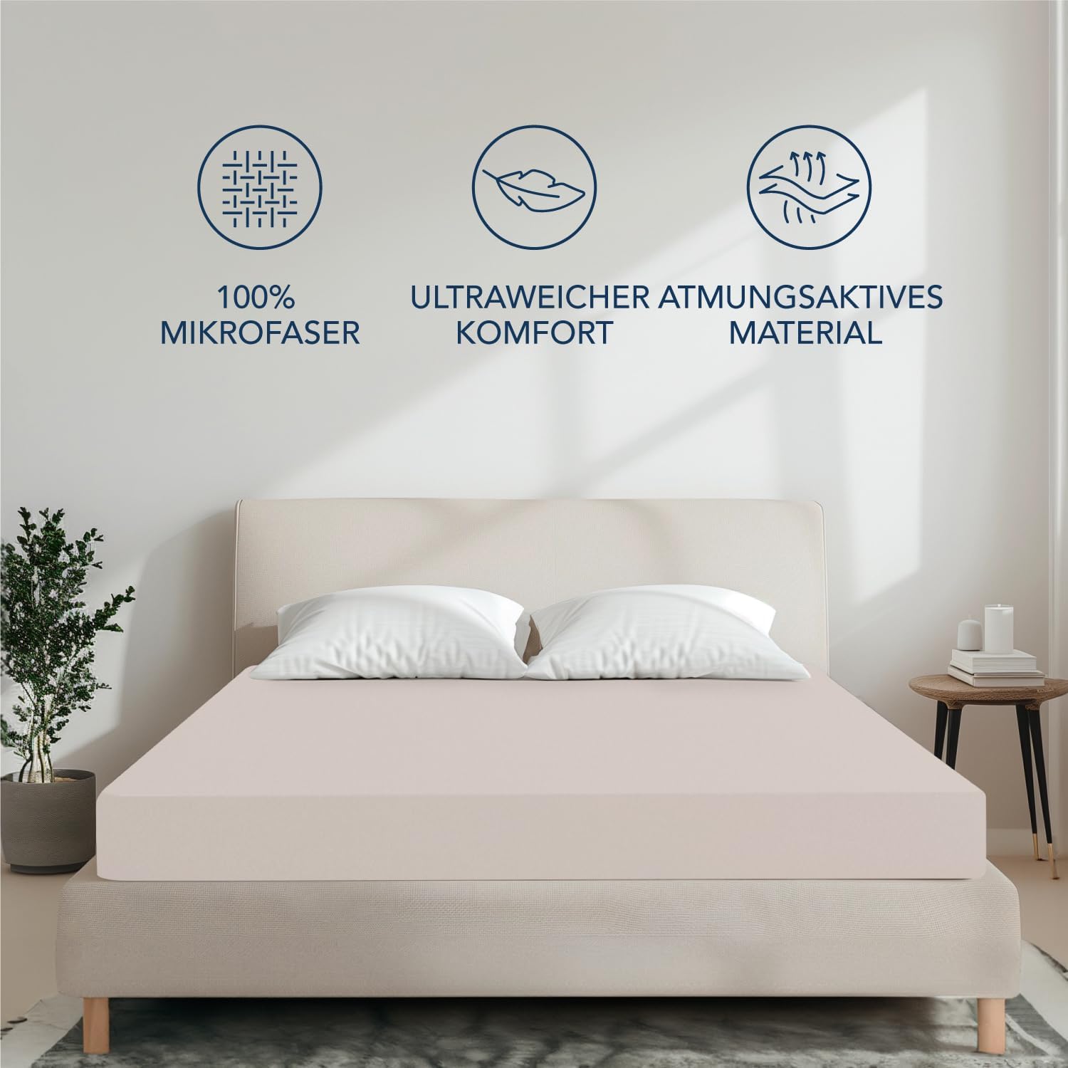 Thumbnail 1 de Dreamzie Spannbettlaken 140x190/200 cm aus Mikrofaser (Oeko‑Tex Standard 100), Beige