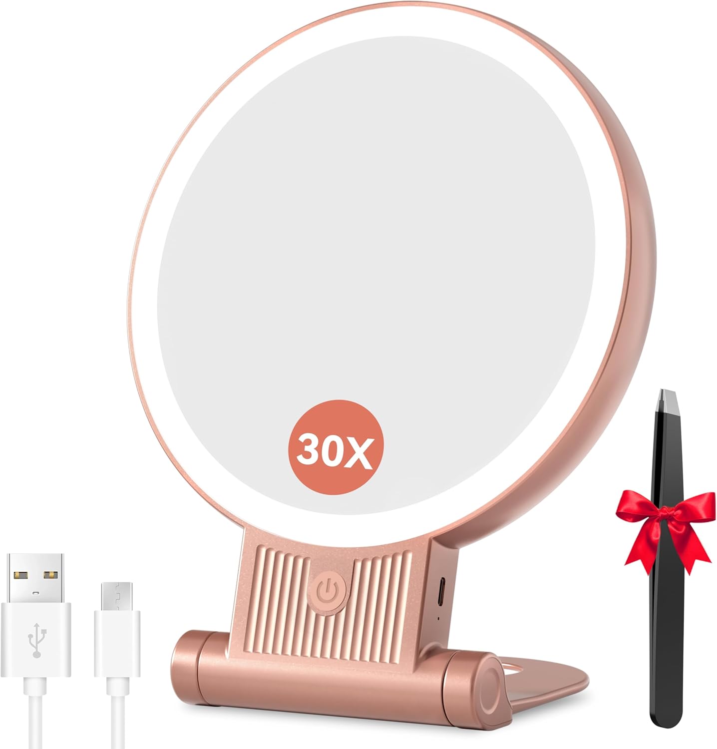 Detalle de Auxmir Kosmetikspiegel mit Beleuchtung (30X/1X), 3 Farblichter, dimmbar, 2000 mAh