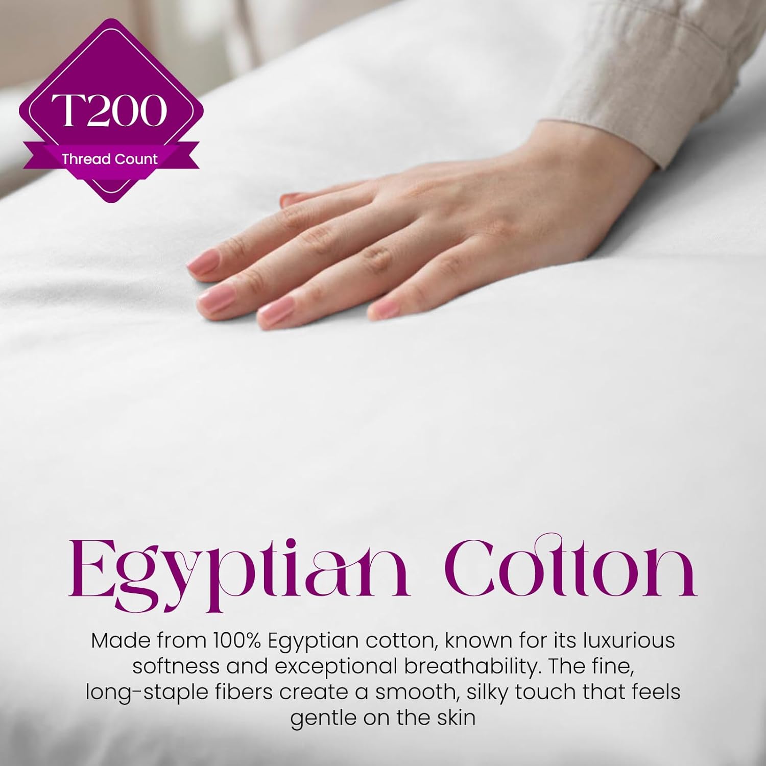 Thumbnail 5 de Linens World Egyptian Cotton Fitted Sheet (King Size) – 30cm Deep Pocket, Anti-wrinkle, Breathable