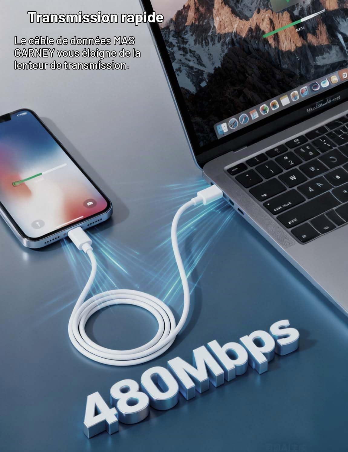 Detalle de MAS CARNEY USB-C-naar-USB-C-kabelset, 1 m + 2 m, 60 W, wit