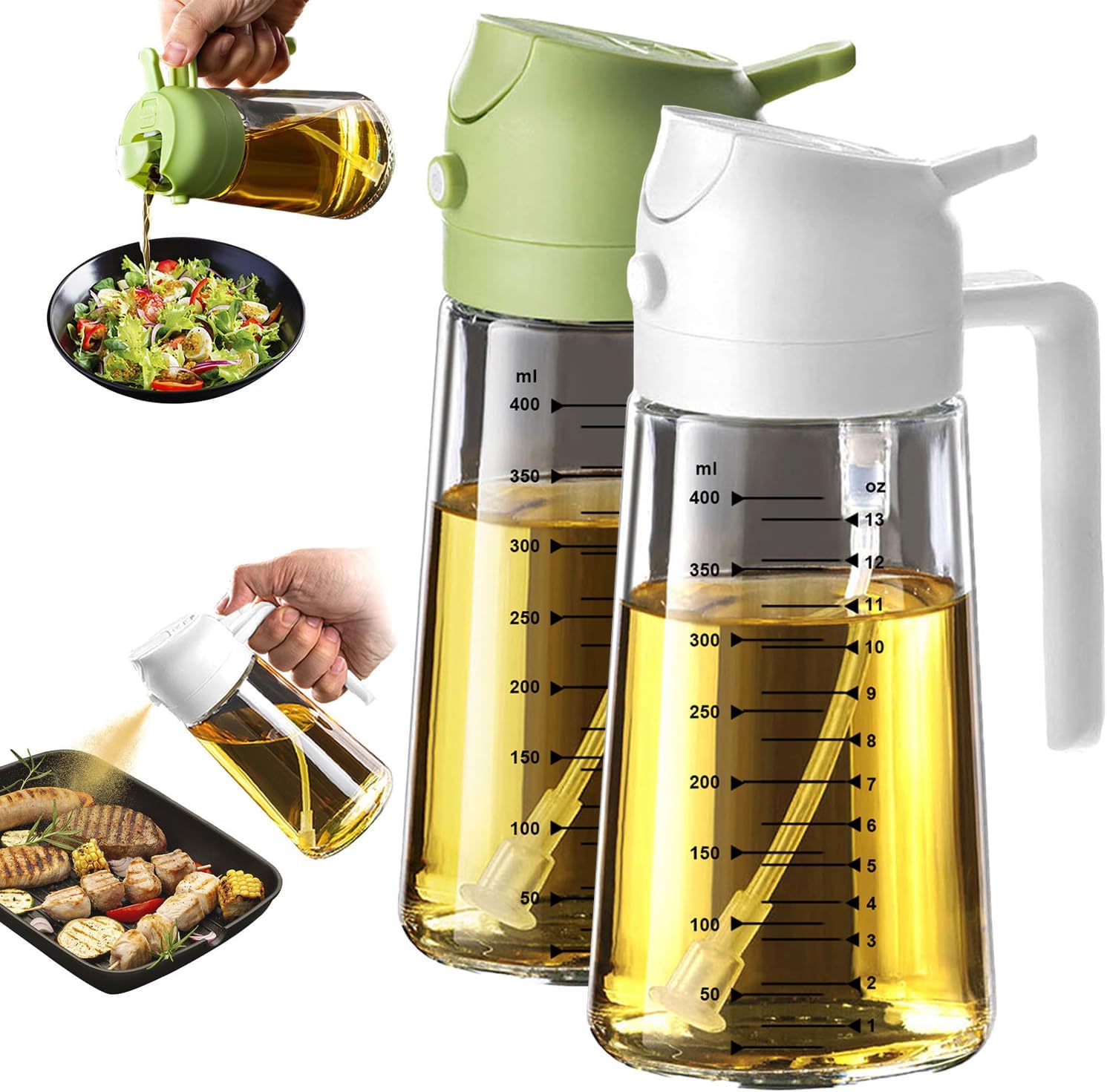 Detalle de TrendPlain Ver001 470 mL Glass Olive Oil Sprayer and Pour Bottle, White & Green