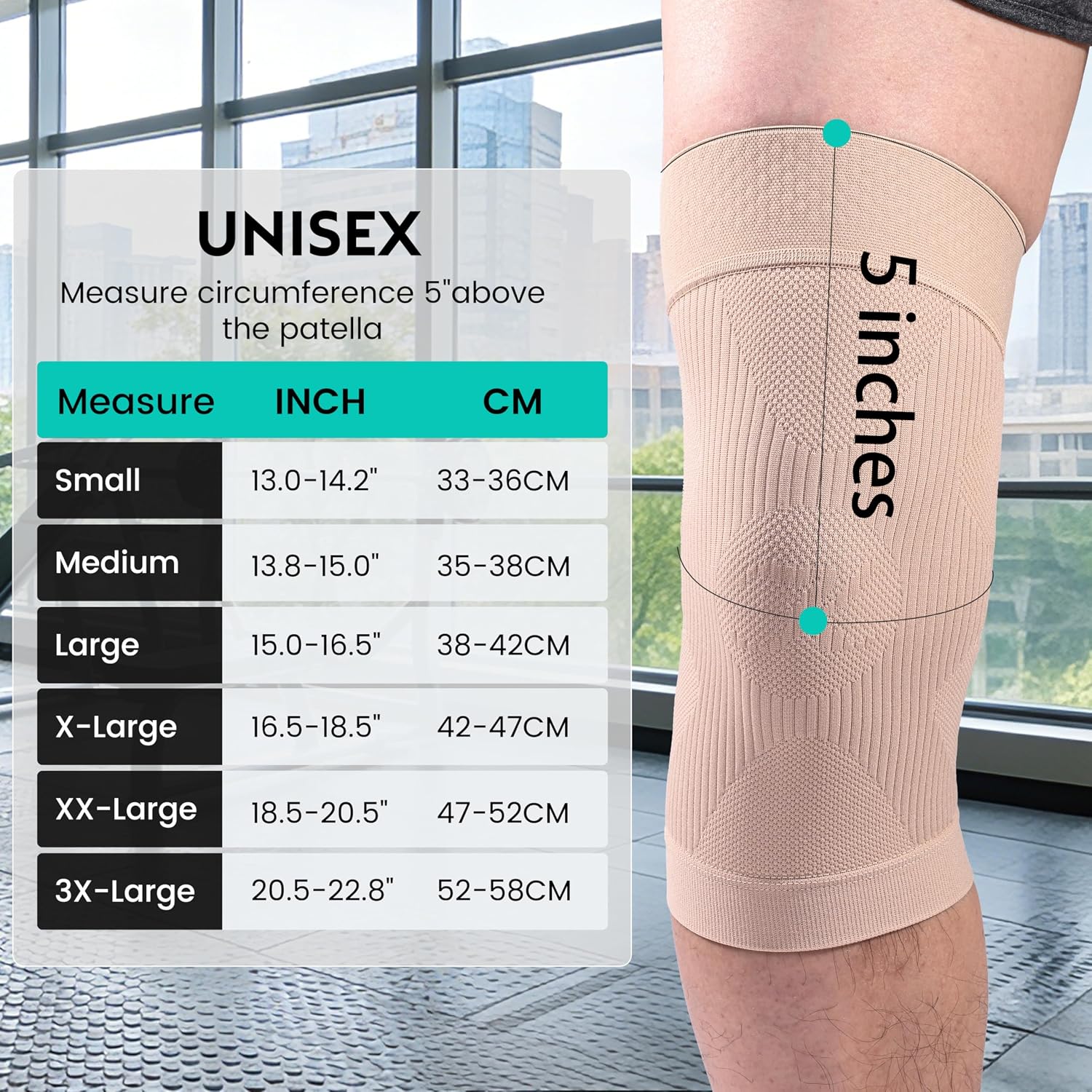 Detalle 2 de KEKING XX-Large Knee Compression Sleeves, Beige Unisex Pair