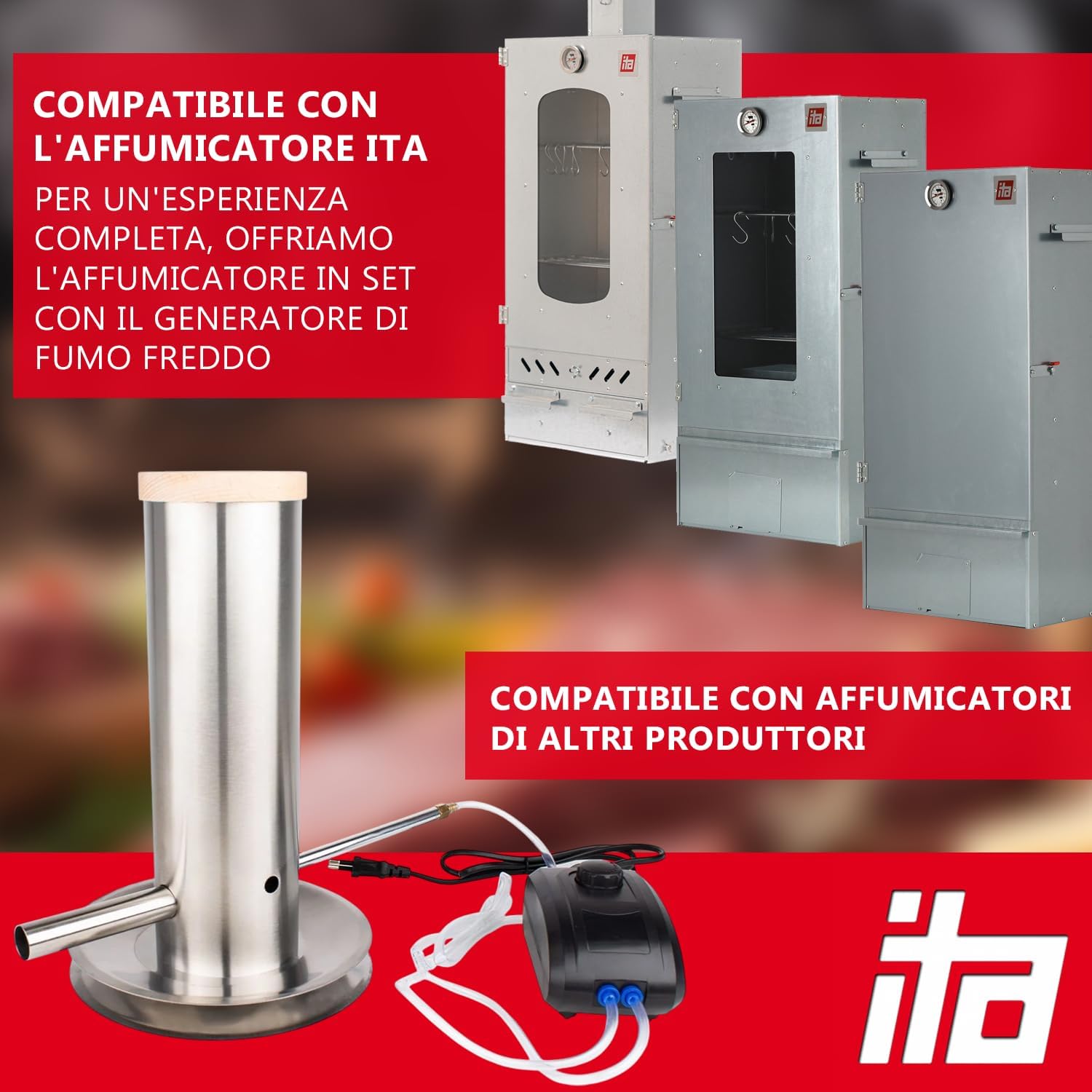 Thumbnail 3 de Generatore di fumo freddo ITA in acciaio inox con pompa elettrica per affumicatura di pesce, carne e formaggi