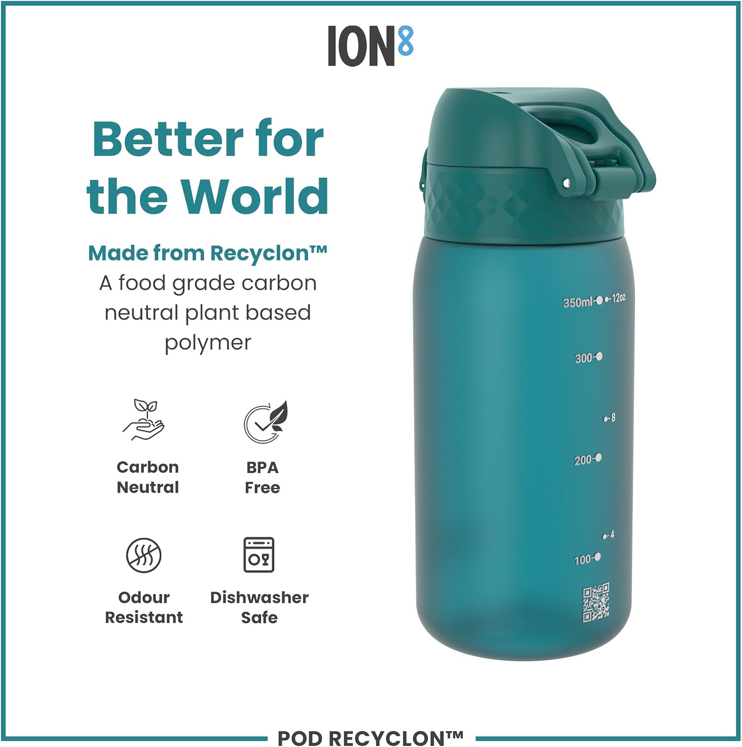 Detalle de Ion8 Kids Water Bottle 350 ml – Leak Proof, Easy Open Flip Lid & Carbon Neutral