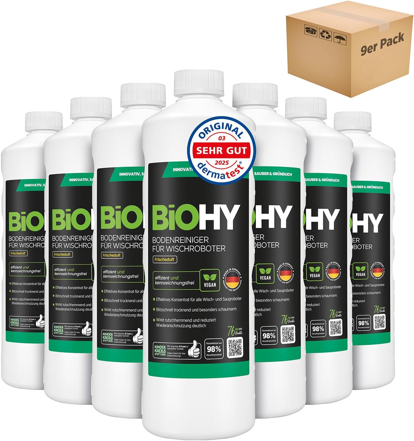 Detalle de BIOHY vloerreiniger voor dweilrobots, concentraat 1:200, 9 x 1 liter